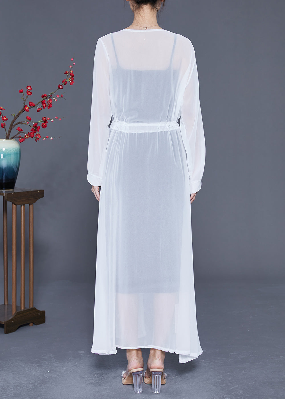 White Tie Waist Exra Large Hem Chiffon Upf 50+ Coat Summer