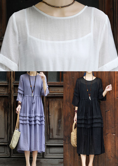 White Tie Waist Patchwork Cotton Dress Two Pieces Set Summer