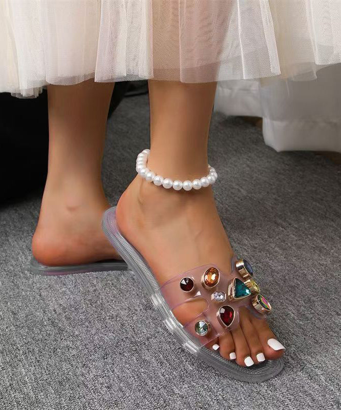 White Zircon Splicing Slide Sandals Peep Toe