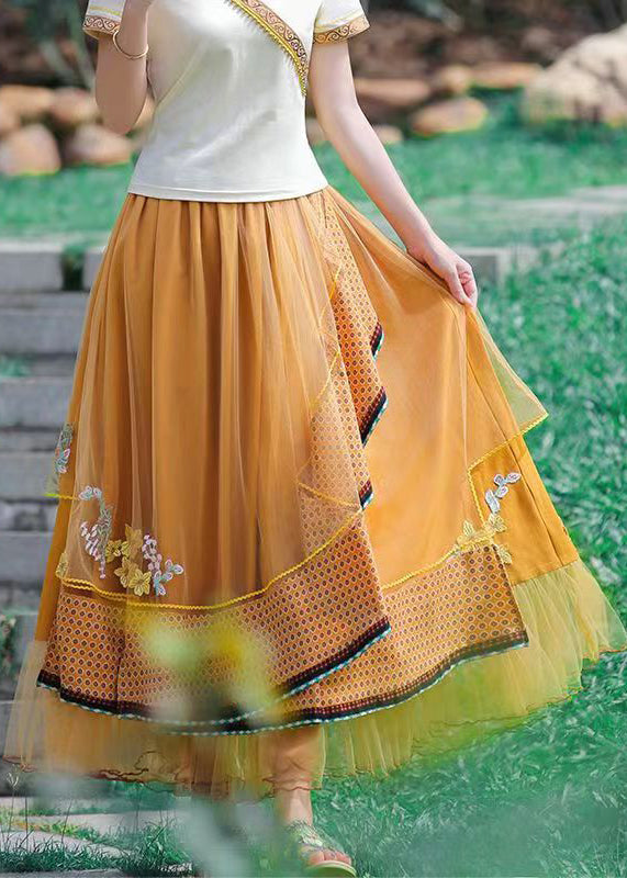 Yellow Asymmetrical Patchwork Tulle Skirts Spring