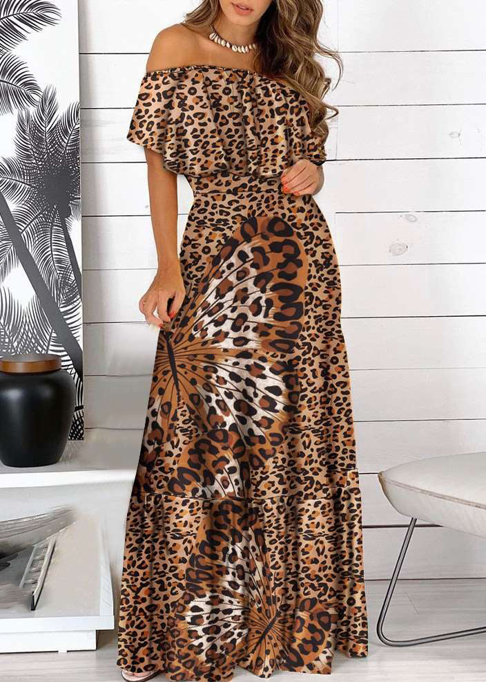 Yellow Cold Shoulder Print Wrinkled Maxi Dress Short Sleeve