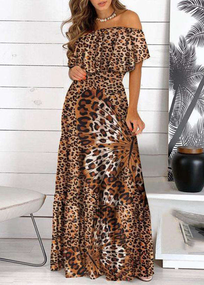 Yellow Cold Shoulder Print Wrinkled Maxi Dress Short Sleeve