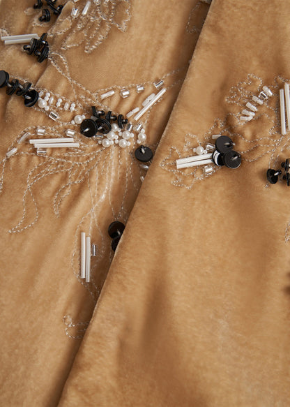 Yellow Embroidered Nail Bead Silk Velour Vests Spring