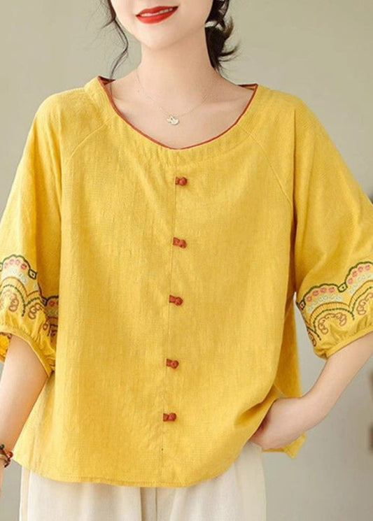 Yellow Embroidered Shirt Half Sleeve