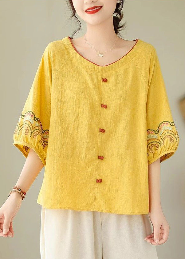 Yellow Embroidered Shirt Half Sleeve