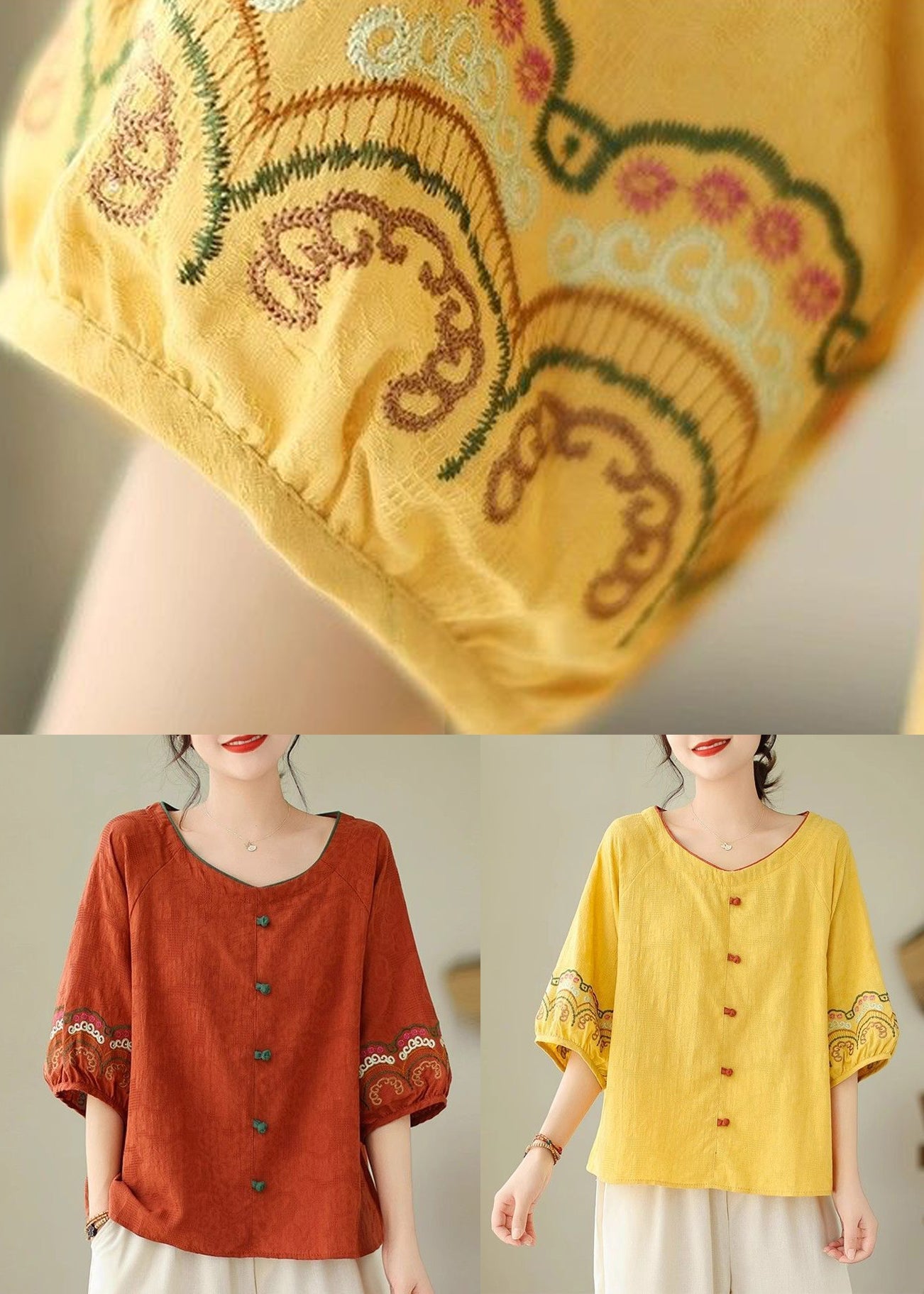 Yellow Embroidered Shirt Half Sleeve