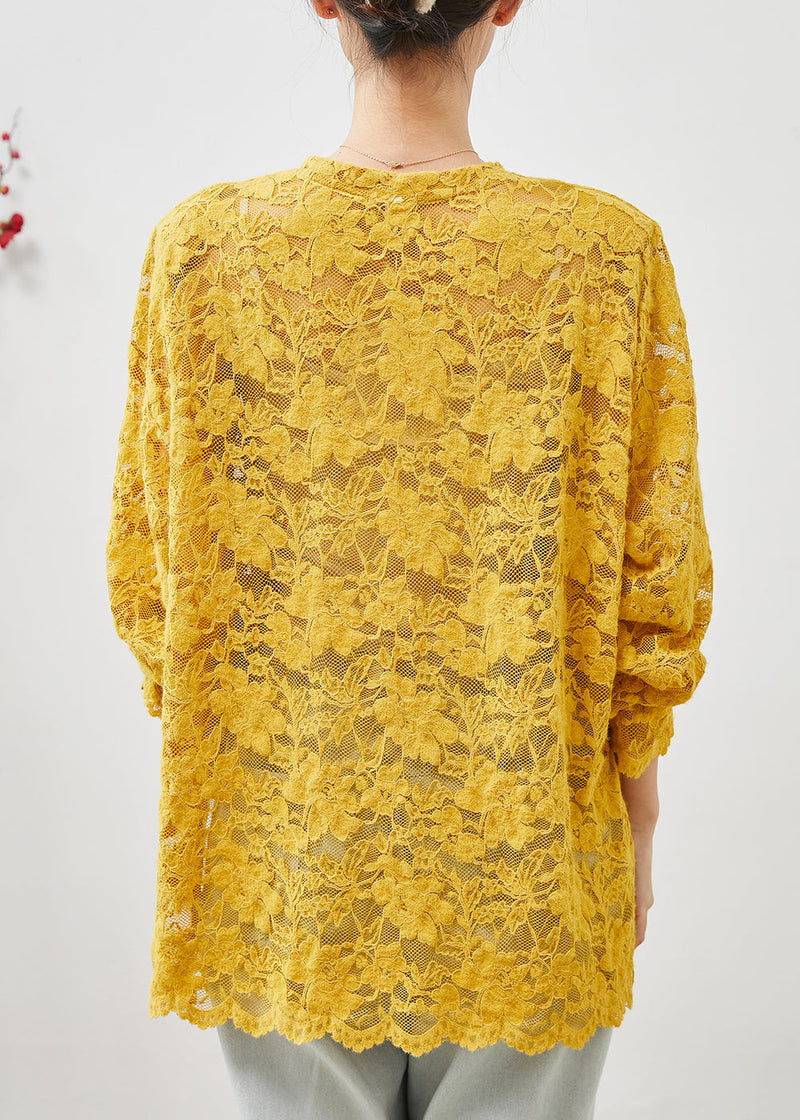 Yellow Hollow Out Side Open Lace Top Summer