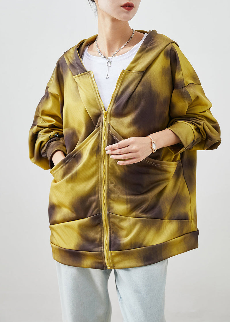 Yellow Hooded Tie Dye Cotton Jackets Fall