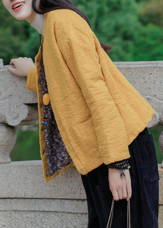 Yellow Jacquard Fine Cotton Filled Coat Outwear Winter