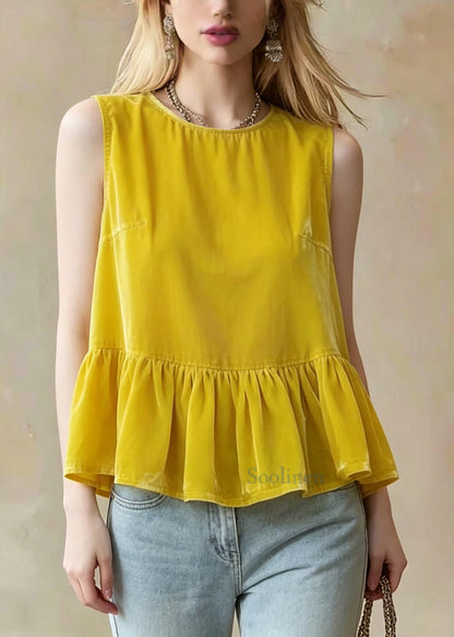 Yellow Oversized Patchwork Tanks Sleeveless