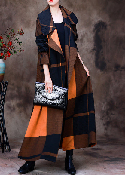 Yellow Peter Pan Collar Plaid Coat Long Sleeve