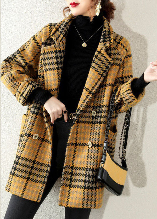 Yellow Peter Pan Collar Plaid Coat Winter