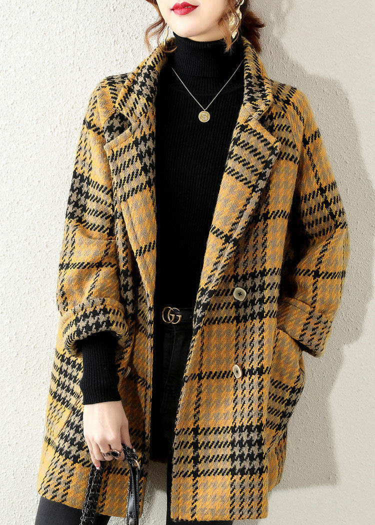 Yellow Peter Pan Collar Plaid Coat Winter