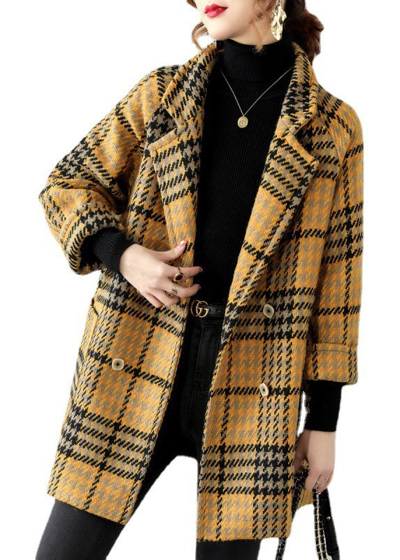Yellow Peter Pan Collar Plaid Coat Winter