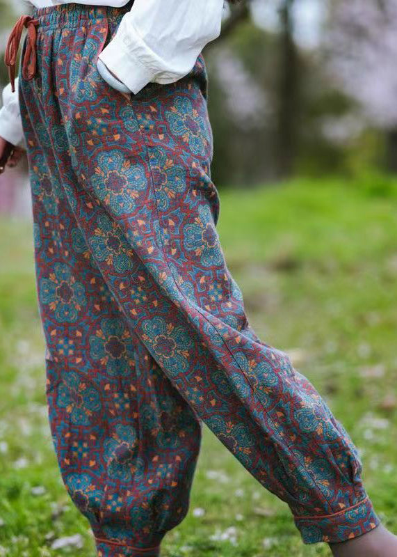 Yellow Pockets Print Cotton Lantern Pants Spring