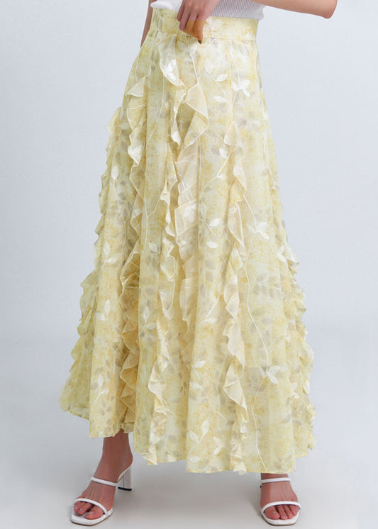 Yellow Ruffled Original Design Chiffon Skirt Summer