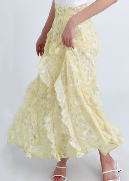 Yellow Ruffled Original Design Chiffon Skirt Summer