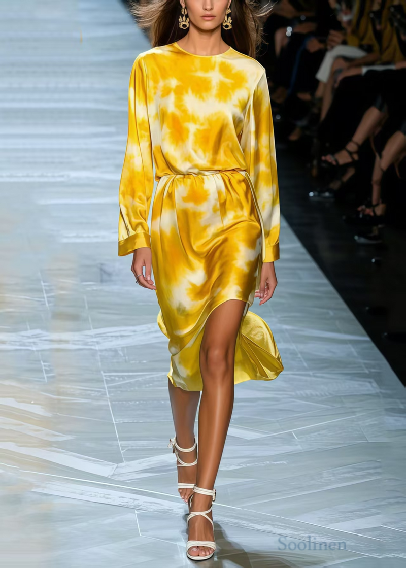 Yellow Tie Dye Silk Day Dress Spring