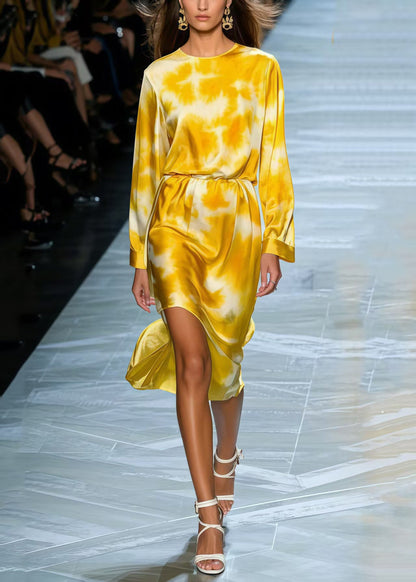 Yellow Tie Dye Silk Day Dress Spring