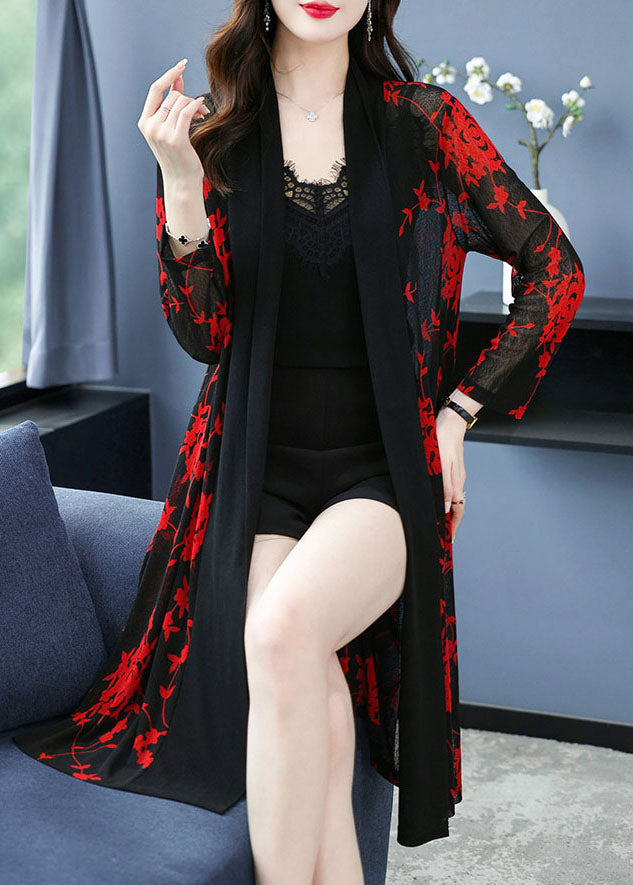 Yellow V Neck Print Long Ice Size Chiffon Cardigans Summer