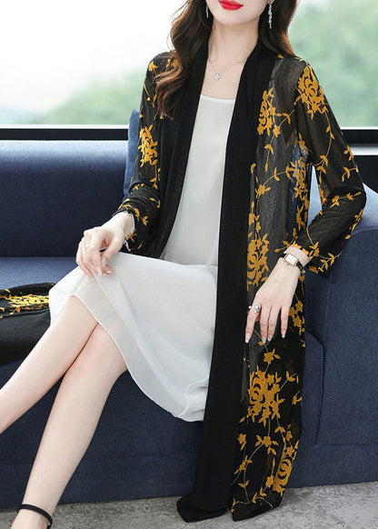 Yellow V Neck Print Long Ice Size Chiffon Cardigans Summer