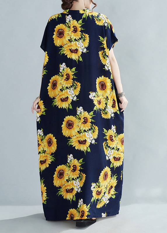 Yellow V Neck Sunflower Maxi Dress Summer