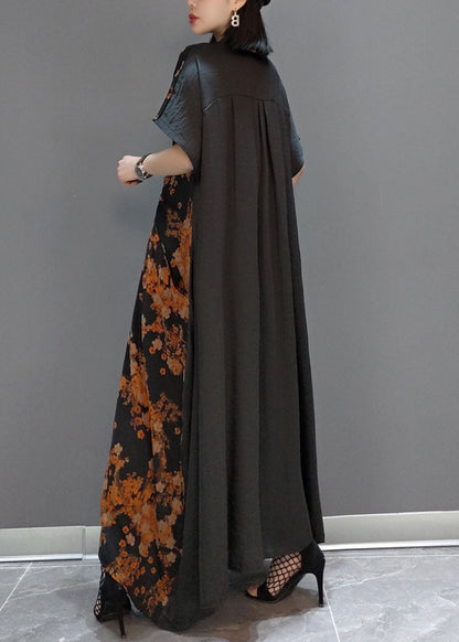 Yellow Tie Waist Print Silk Long Dress Spring