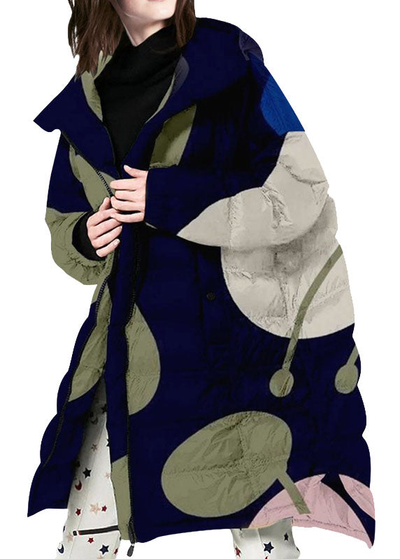 Zip Up Print Duck Down Coat Winter