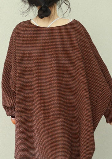 Asymmetric Cotton Fine Work Black Plaid Oversized Tops