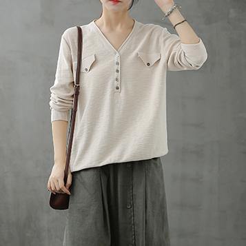 Beige Blouse V Neck Button Down Clothing Top