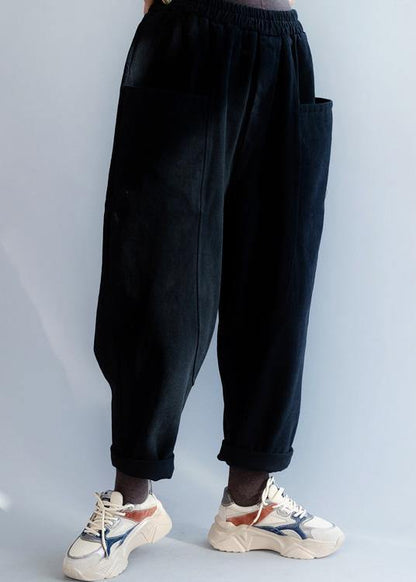 Black Pants Two Pockets Harem Work Pants
