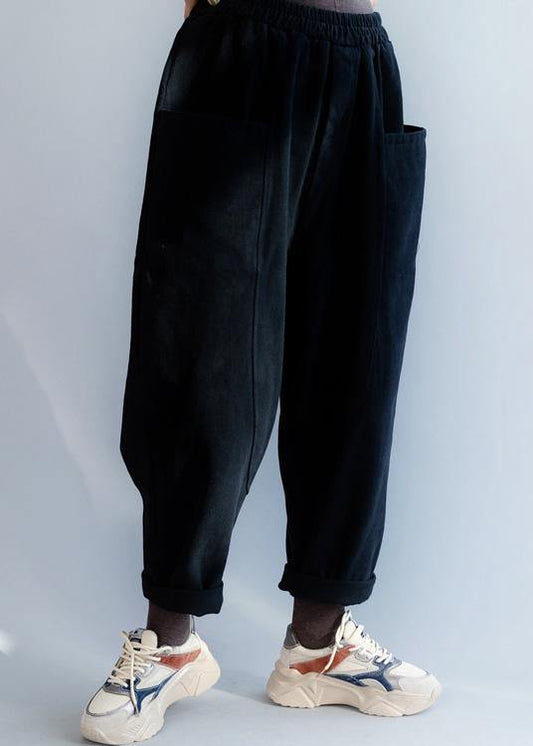 Black Pants Two Pockets Harem Work Pants
