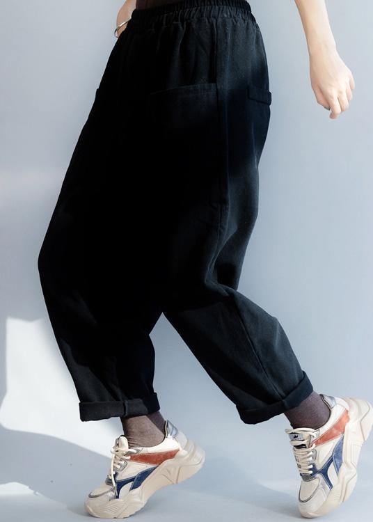 Black Pants Two Pockets Harem Work Pants