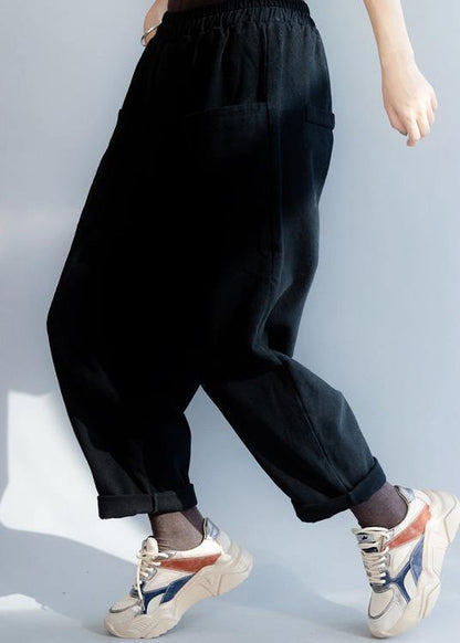 Black Pants Two Pockets Harem Work Pants