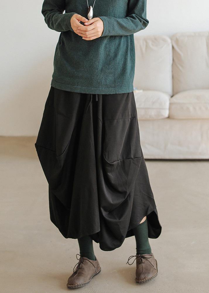 Black Cotton Asymmetric Dresses Elastic Waist Skirt