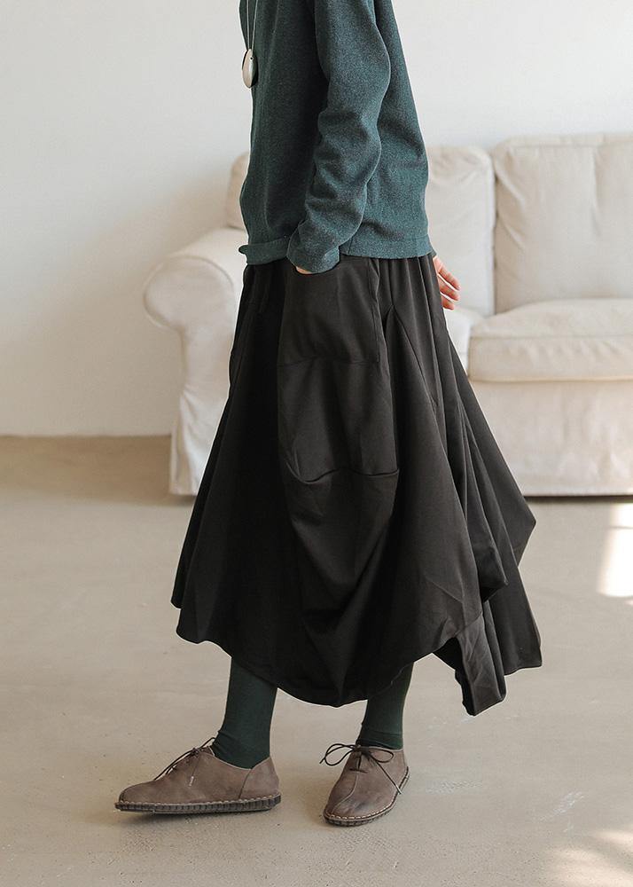 Black Cotton Asymmetric Dresses Elastic Waist Skirt