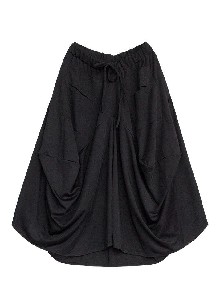 Black Cotton Asymmetric Dresses Elastic Waist Skirt