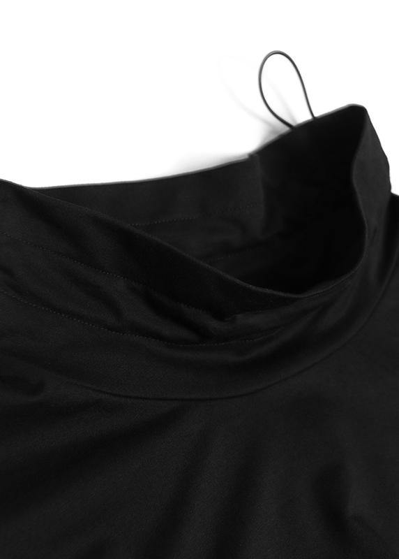 Black High Neck Cotton Tunic Top Low High Design Daily Fall Top