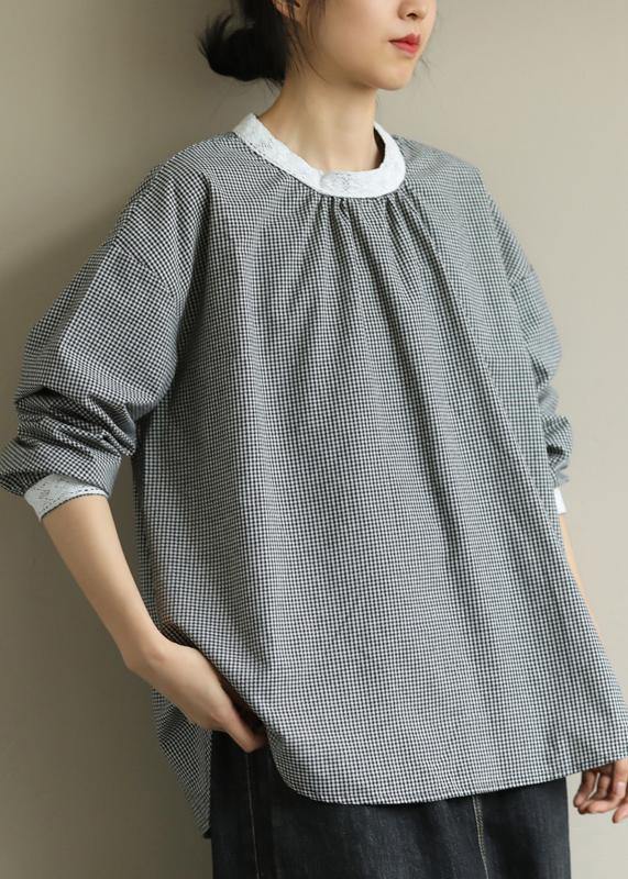 Bohemian black plaid clothes For Women o neck Midi fall blouses