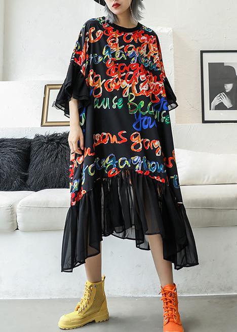 Black Print Cotton Quilting Clothes O Neck Patchwork Maxi Summer Dress