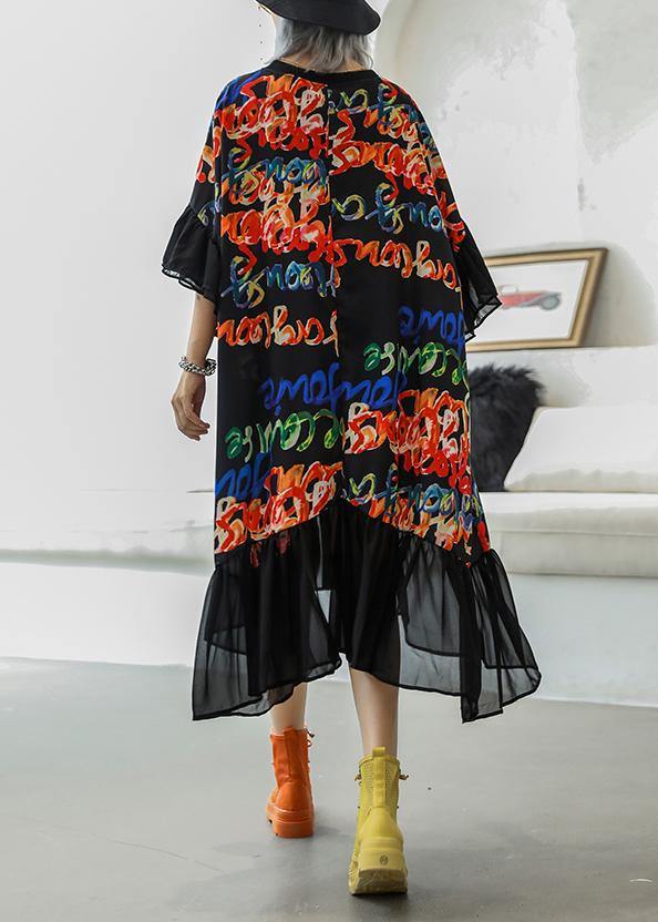 Black Print Cotton Quilting Clothes O Neck Patchwork Maxi Summer Dress