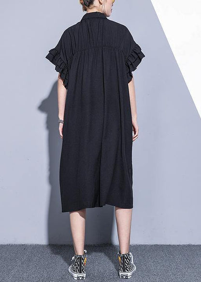 Black Tunics for Lapel Asymmetric Cotton Summer Dress