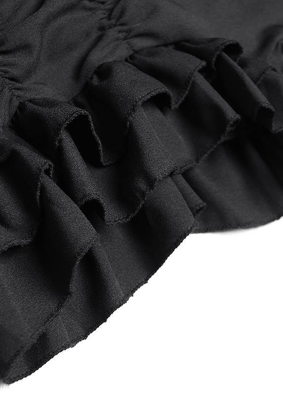 Black Tunics for Lapel Asymmetric Cotton Summer Dress