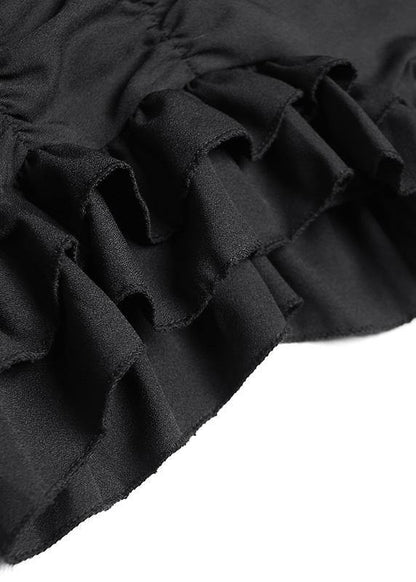 Black Tunics for Lapel Asymmetric Cotton Summer Dress