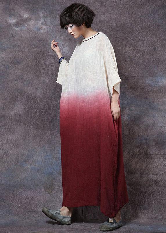 Blue Linen Cotton Clothes Gradient Color Maxi Summer Dresses