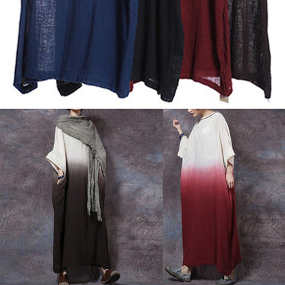 Blue Linen Cotton Clothes Gradient Color Maxi Summer Dresses