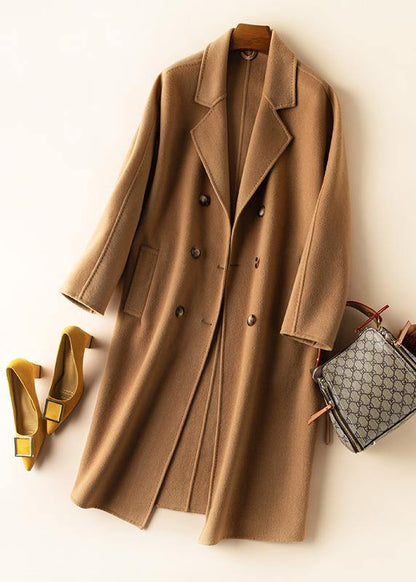 Brown Fine Clothes for Work Outfits Notched Double Breast Woolen Coats