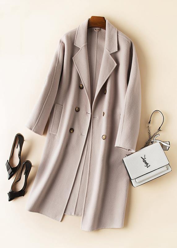Brown Fine Clothes for Work Outfits Notched Double Breast Woolen Coats