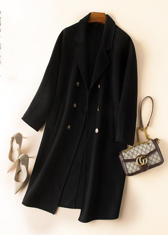 Brown Fine Clothes for Work Outfits Notched Double Breast Woolen Coats