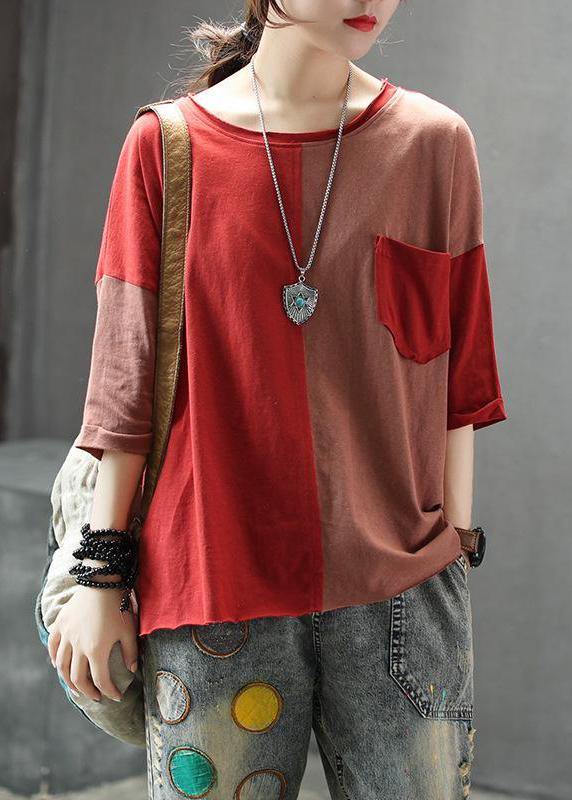 Cotton Tops Stylish Single Pocket Color Matching Blouse